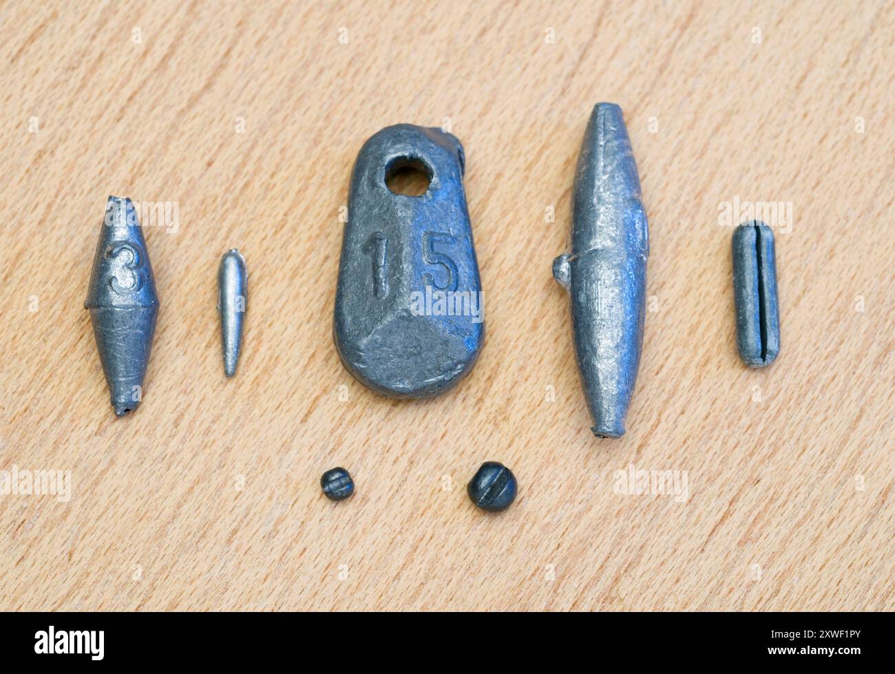 Fischerei Gewichte führen Stockfoto