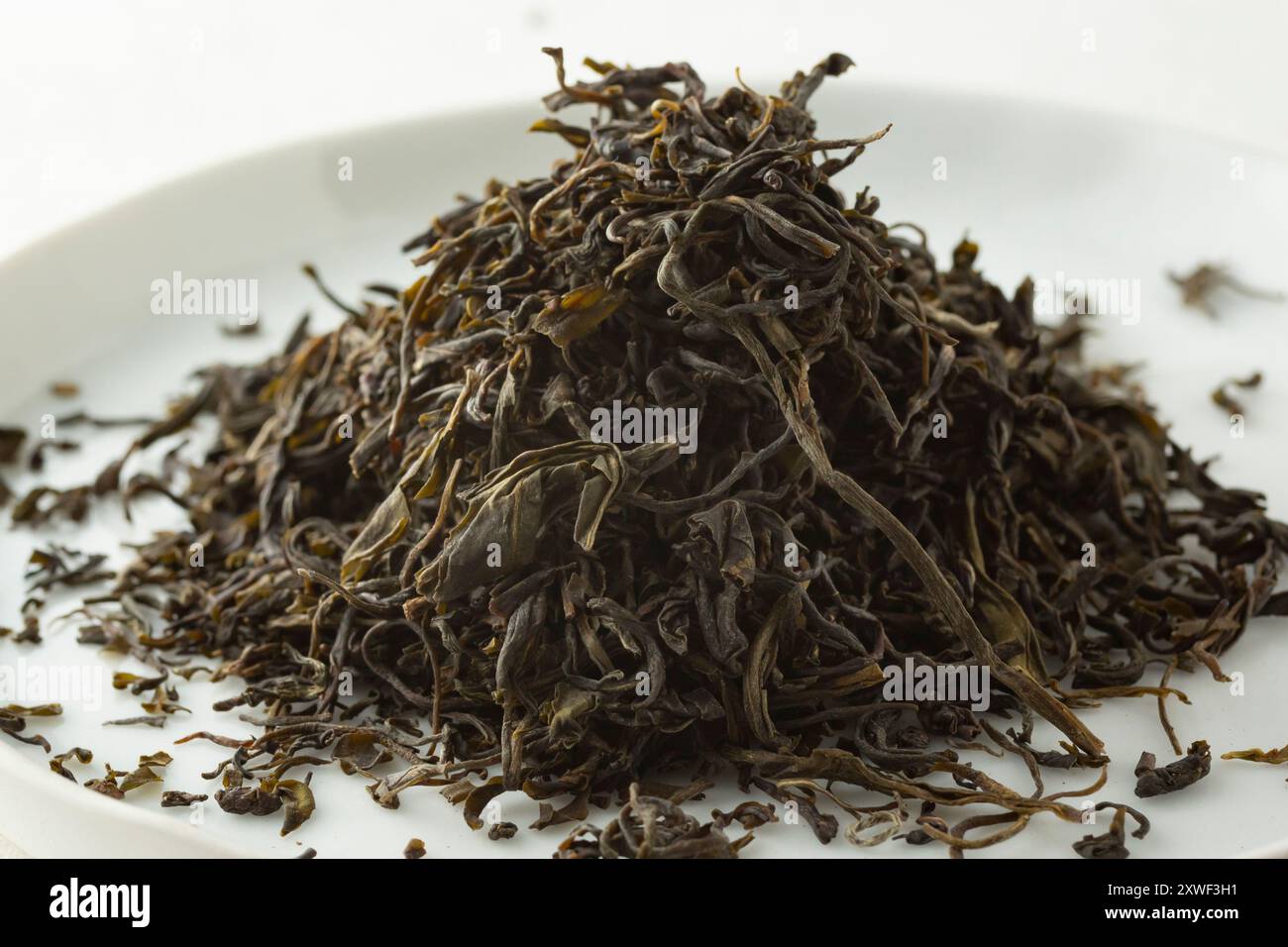 Ein Blick auf einen Haufen losen grünen mao jian Tees. Stockfoto