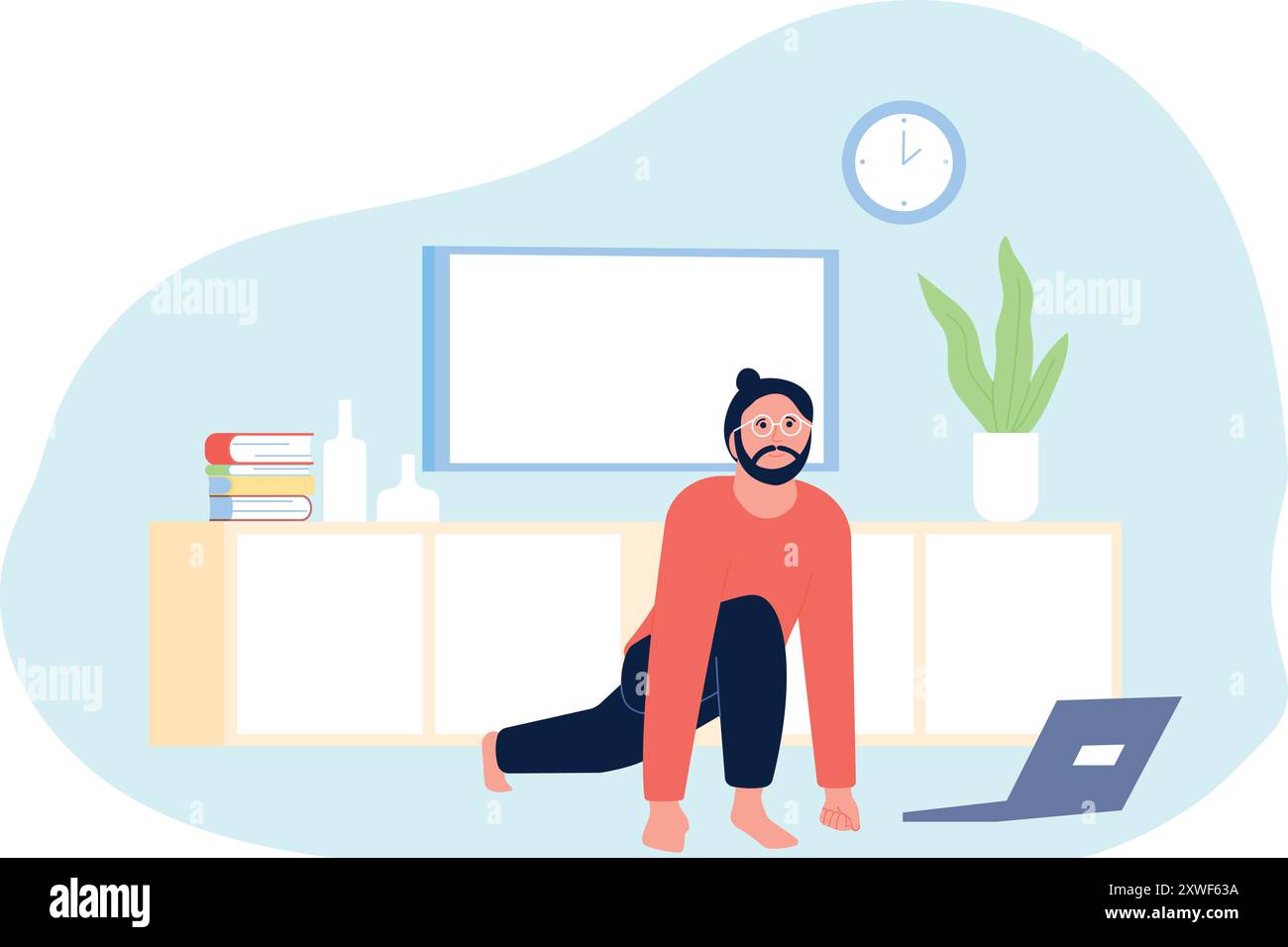 Stretching für Freiberufler. Gesunde Arbeitsunterbrechung. Büroübung Stock Vektor