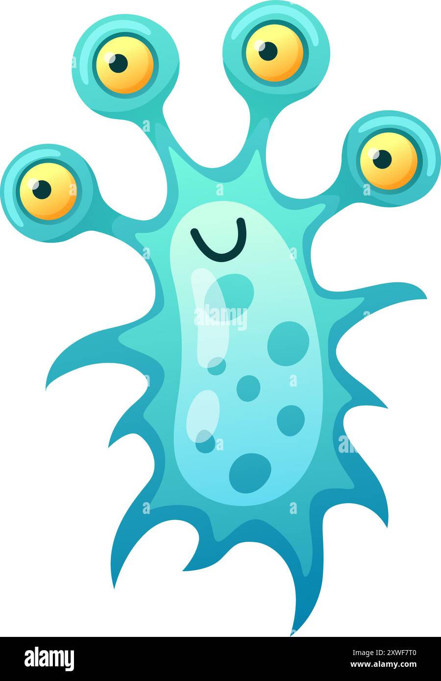Blaue Amöben-Zeichentrickfigur. Bizarres Mikromaskottchen Stock Vektor