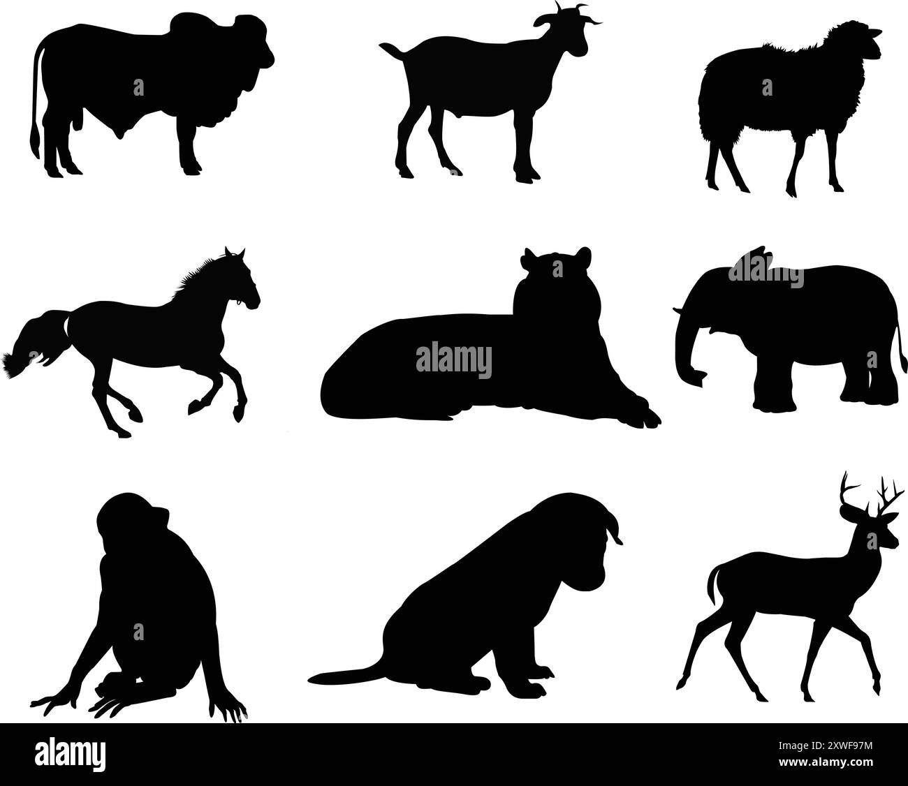 Set mit Tiersilhouette auf weißem Hintergrund Stock Vektor