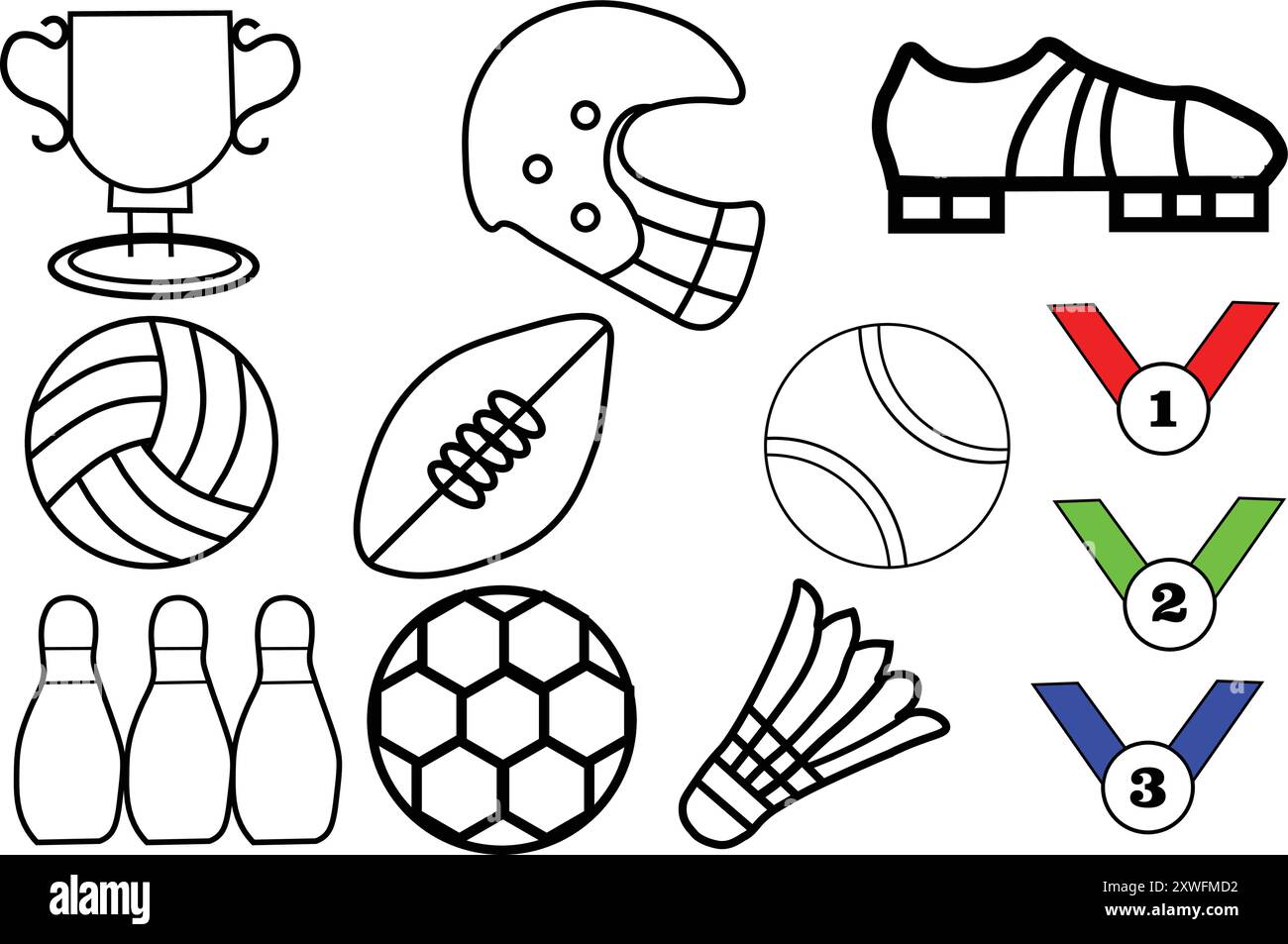 Sport-icon-Vector.eps Eine Vielzahl von Sportsymbolen, die das Wesen verschiedener Sportarten und körperlicher Aktivitäten einfangen. Ideal zur Verbesserung Stock Vektor