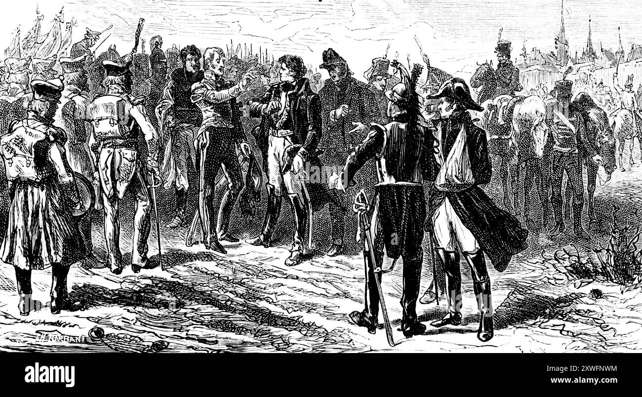 Der Vertrag von Poischwitz bedeutete Waffenstillstand, Waffenstillstand zwischen Preußen, Russland, Österreich und Frankreich 1813, historische Abbildung 1882, Stockfoto