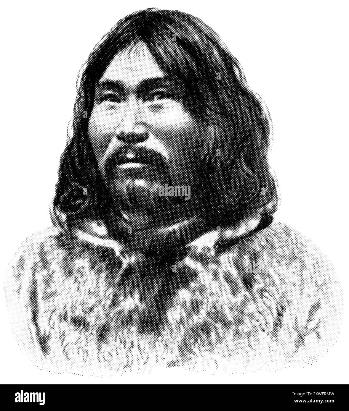 Amerikanische Völker. Porträt von Eskimo aus Labrador. Eskimo ist ein bis zu zwei eng verwandte indigene Völker: Inuit und Yupik. Veröffentlichung der "Meyers-Enzyklopädie", Band 7, Leipzig, Deutschland, 1910. Stockfoto