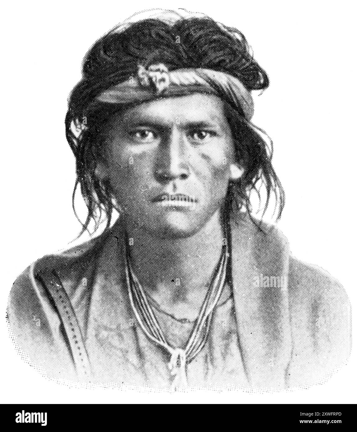 Amerikanische Völker. Porträt von Navajo. Die Navajo sind ein indianisches Volk im Südwesten der Vereinigten Staaten. Veröffentlichung der "Meyers-Enzyklopädie", Band 7, Leipzig, Deutschland, 1910. Stockfoto