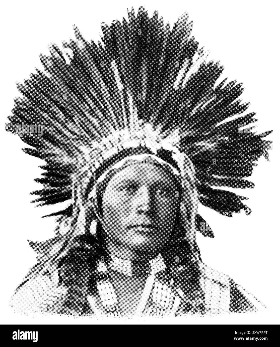 Amerikanische Völker. Porträt von Ute. Die Ute sind die Indianer des Großen Beckens. Veröffentlichung der "Meyers-Enzyklopädie", Band 7, Leipzig, Deutschland, 1910. Stockfoto