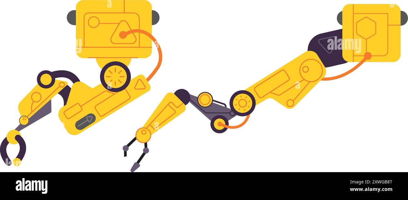 Industrielle Roboterarme. Symbol für werkseitige automatische Manipulatoren auf weißem Hintergrund Stock Vektor