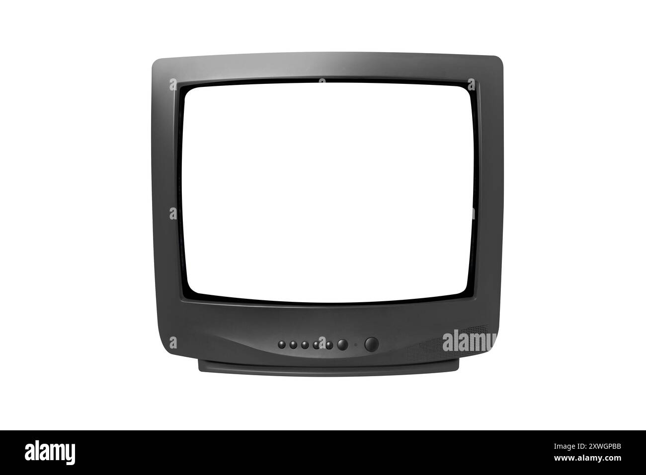 Altes analoges Fernsehen. Retro-Technologiekonzept. Leerer Bildschirm für Text. Vintage-Fernseher aus den 1980er, 1990er, 2000er Jahren Isoliert auf weißem Hintergrund. Mit Clippin Stockfoto