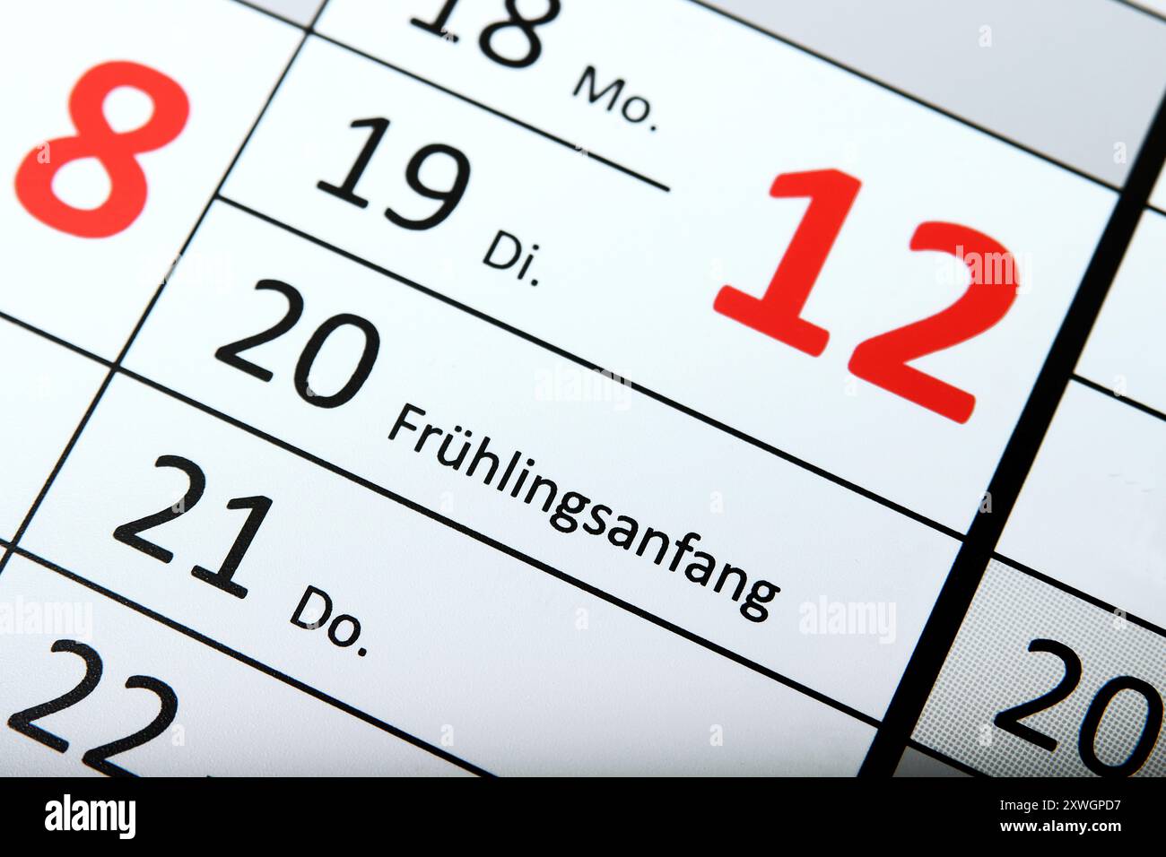Jahreskalender 2024, Anfang Frühling Stockfoto