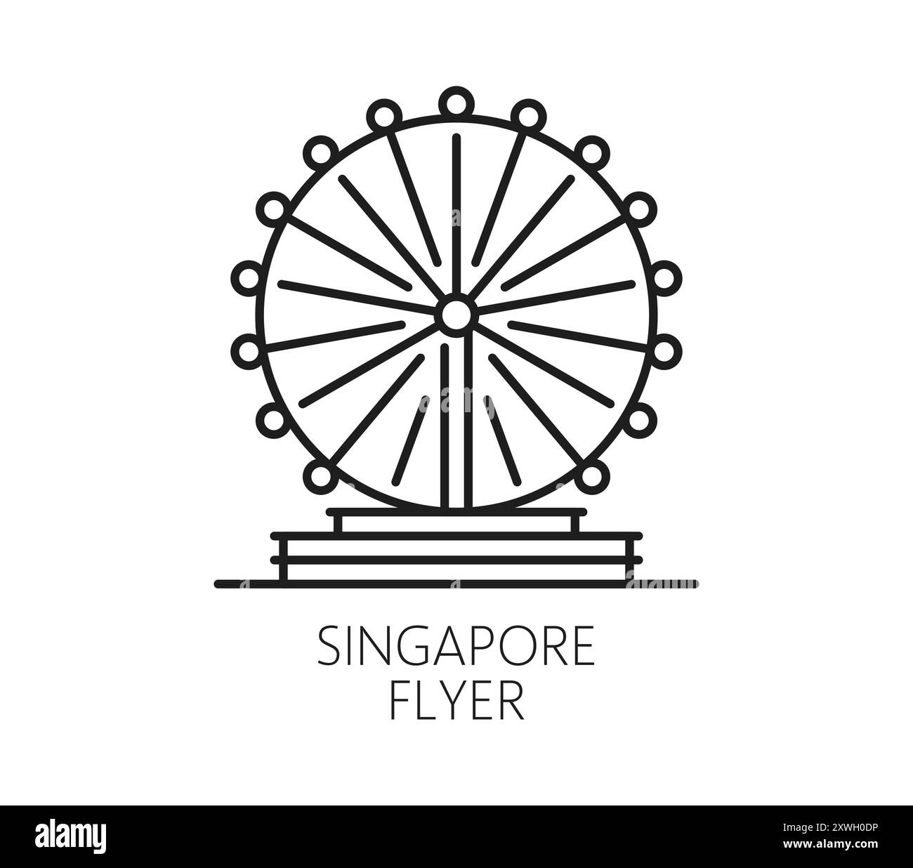 Singapur Reise- und Urlaubssymbol des Singapore Flyer Beobachtungsrads, Vektorsymbol. Singapur Riesenrad, Touristenattraktion und Wahrzeichen der Stadt oder Sightseeing Tour in Südostasien Ziel Stock Vektor