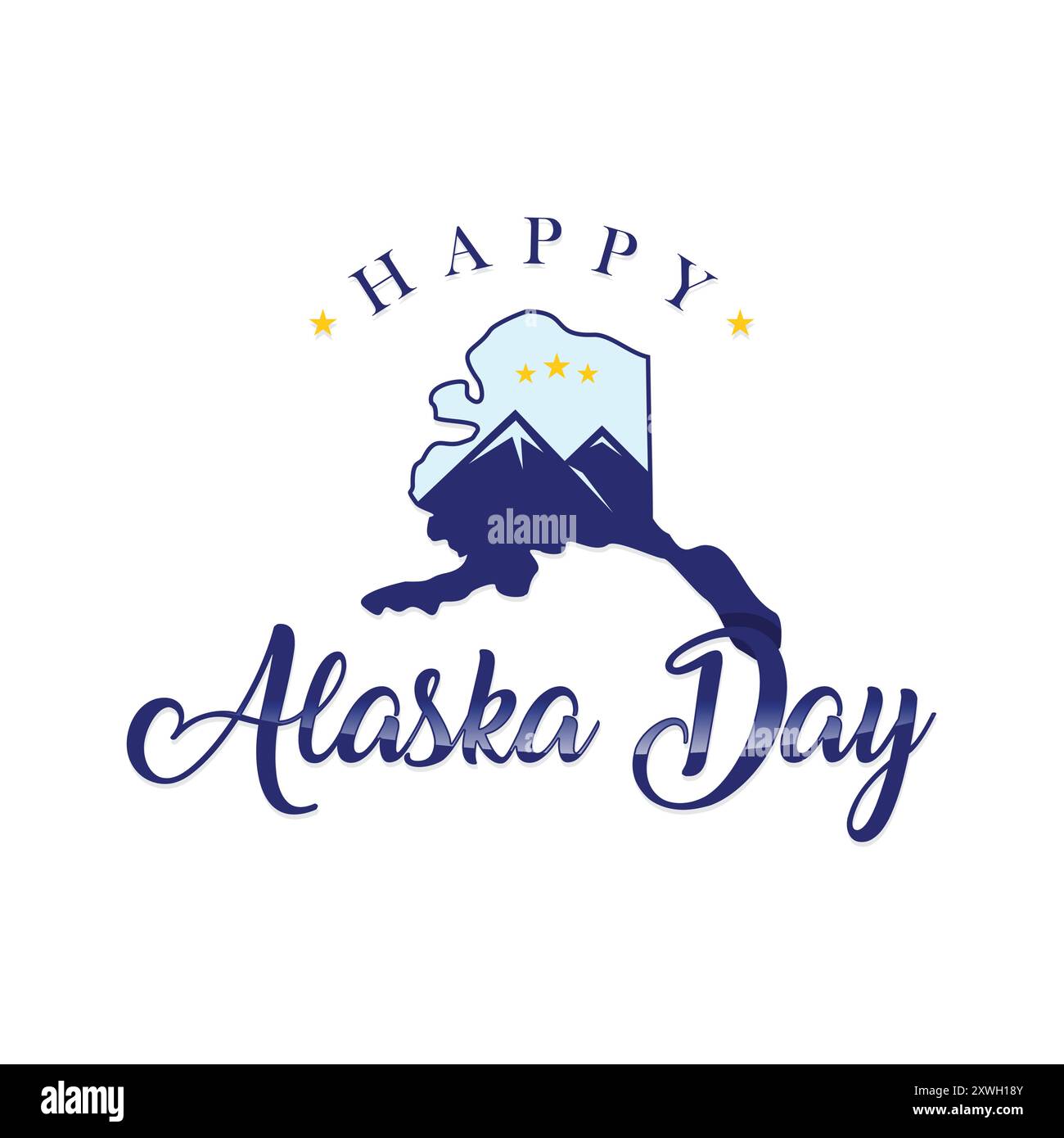 Design-Element mit „Happy Alaska Day“-Schriftzug in Alaska-Flaggenfarbe. Vektorabbildung Stock Vektor