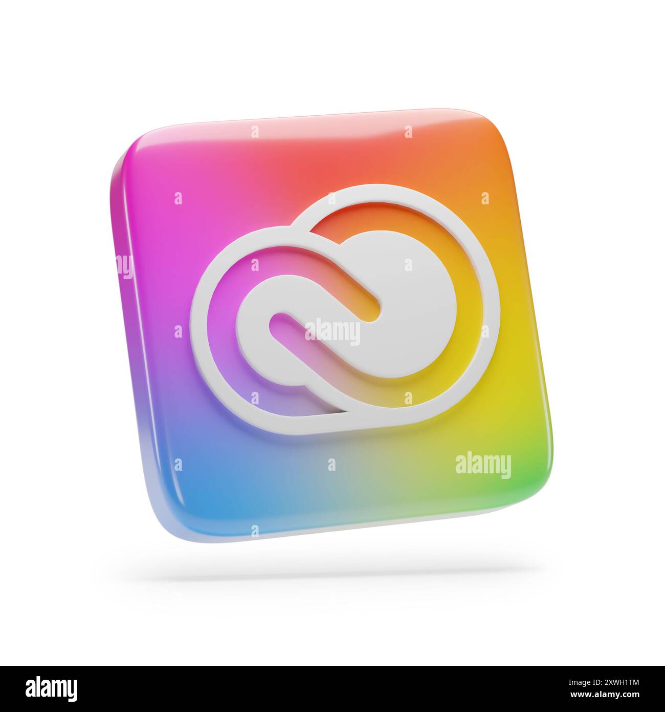 Dreidimensionales Adobe Creative Cloud-Logo auf weißem Hintergrund. 3D-Abbildung. Stockfoto