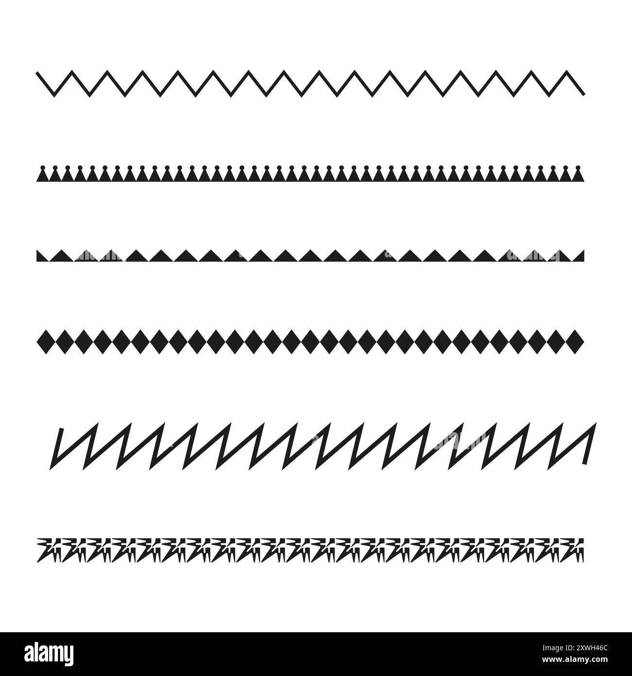 Geometrisches Rahmenmuster festgelegt. Zick-Zack- und Diamantformen. Einfaches Liniendesign. Vektorabbildung. Stock Vektor