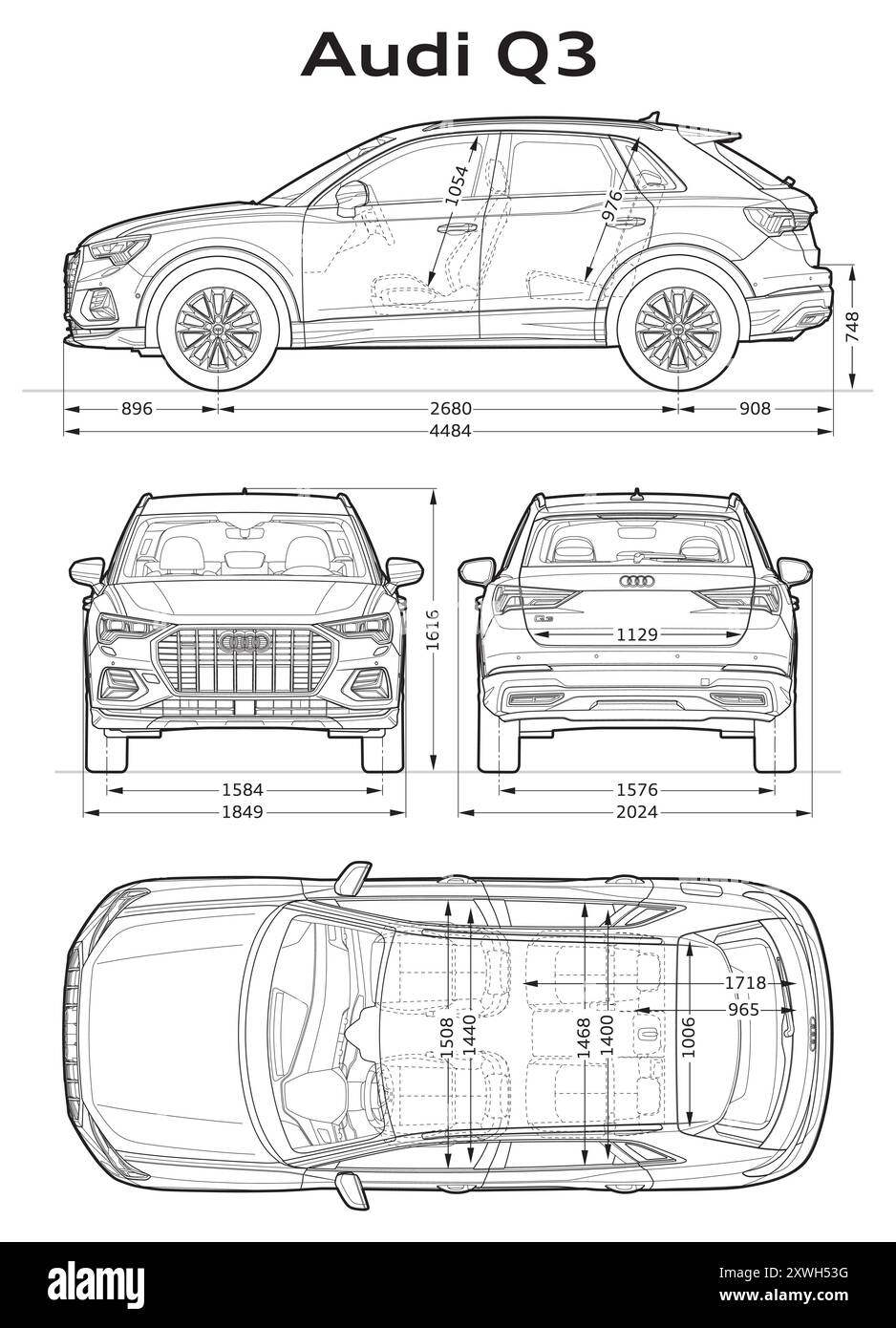 Audi Q3 2018 Car Blueprint Stock Vektor