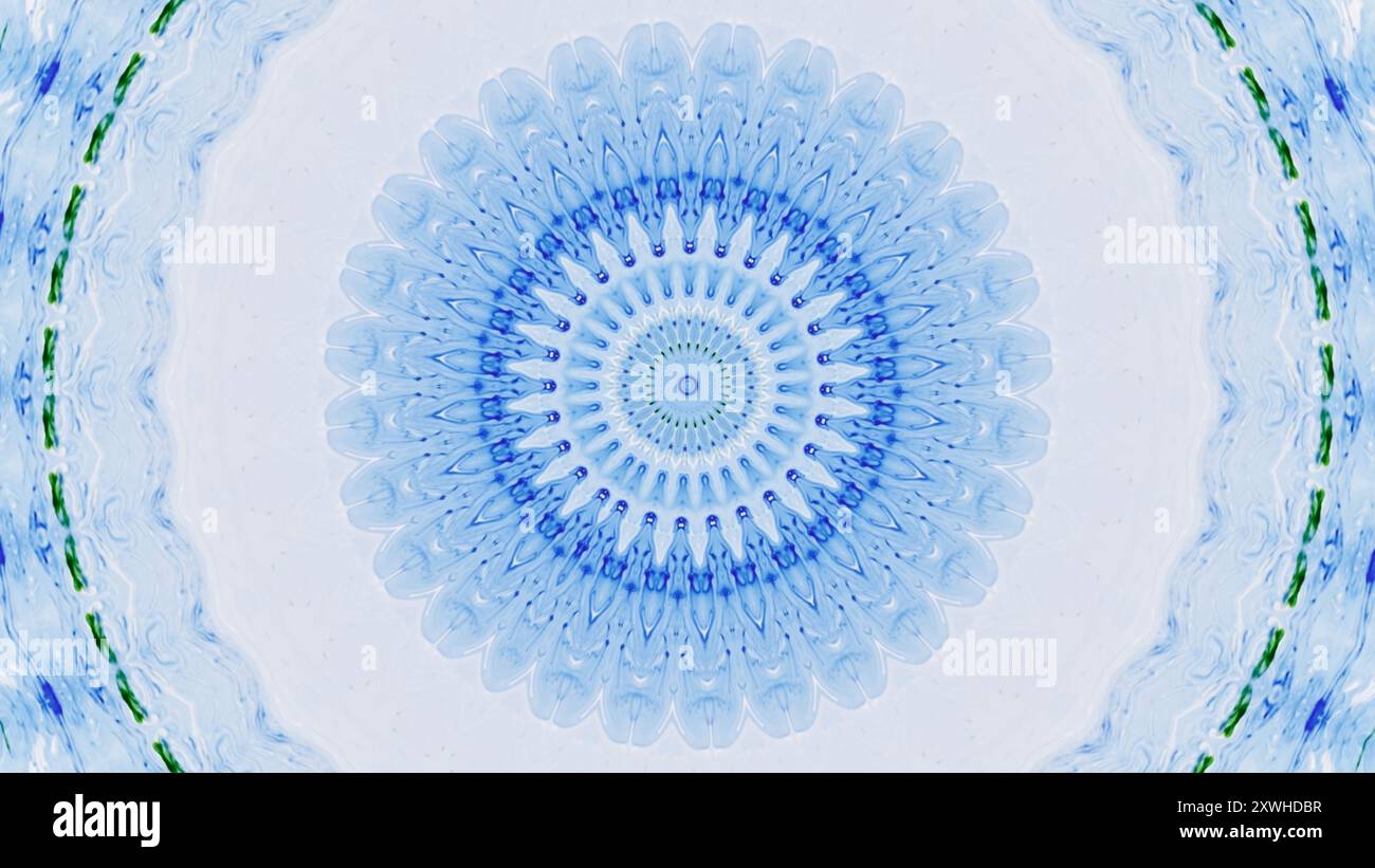 Komplizierte Muster des faszinierenden blauen Mandalas für Meditation und Entspannung Kaleidoskop Kunst Illustration abstrakten Hintergrund. Stockfoto