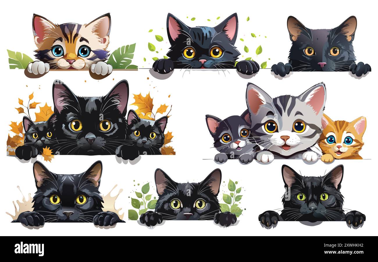 Funny Black Cat gueking Clipart Grafik Vektorvorlage Stock Vektor