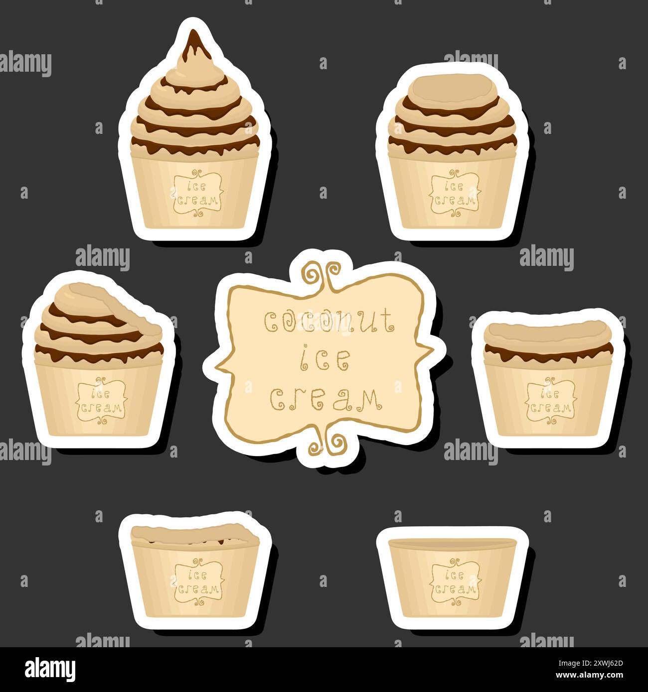 Großes buntes Set verschiedene Formen natürliches Desserteis bestehend aus verschiedenen Zutaten, Design Eis verschiedene Formen von Menü Bio Nutriti Stock Vektor