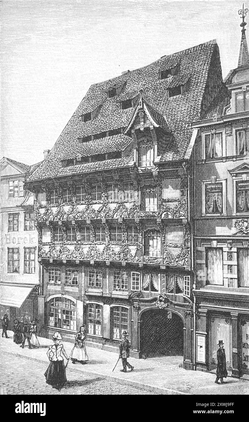 Das Demmersche Haus, Huneborstelsche Haus im Sack in Braunschweig, um 1870, Niedersachsen, digital restaurierte Reproduktion eines Originals aus dem 19. Jahrhundert, Rekorddatum nicht angegeben, das Demmersche Haus, um 1870, Niedersachsen, Deutschland, historisch, digital restaurierte Reproduktion von einer Vorlage aus dem 19. Jahrhundert Stockfoto