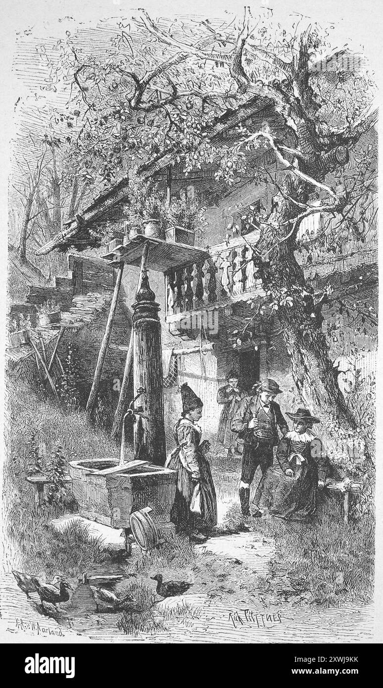 Ladinisches Bauernhaus im Grödner Tal in Südtirol, 1895, Italien, historische, digital restaurierte Reproduktion eines Originals aus dem 19. Jahrhundert, Rekorddatum nicht angegeben, Bauernhaus der Ladiner im Grödner Tal in Südtirol, Italien, historisch, digital restaurierte Reproduktion von einer Vorlage aus dem 19. Jahrhundert. Jahrhundert Stockfoto