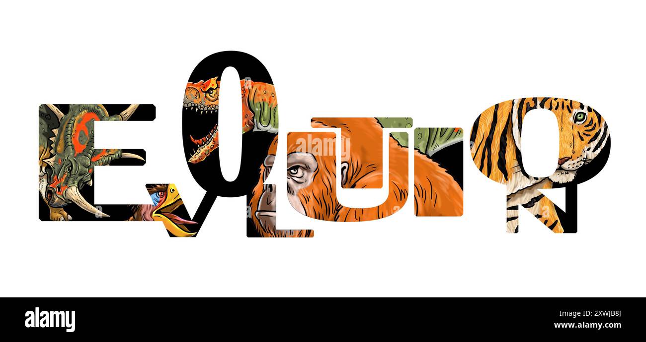 TEXTENTWICKLUNG. Dekorative Schriftart mit Tiersilhouetten. Stockfoto