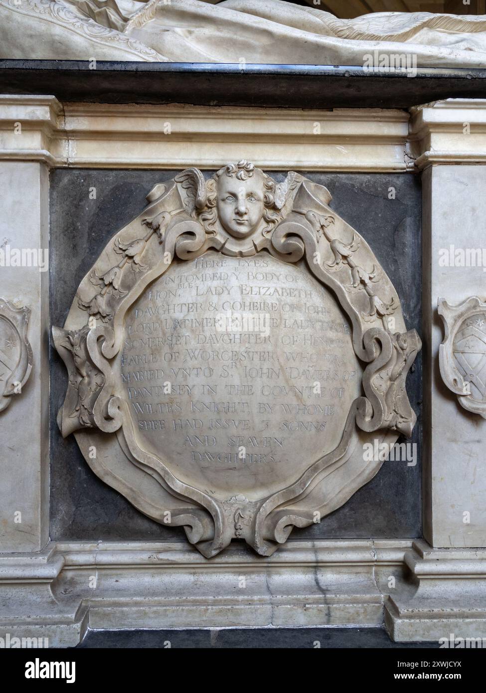 Grabbeigabe an Elizabeth Lady Carey, von 1620 von Nicholas Stone, Kirche St. Michael, Kirche Stowe, Northamptonshire, Großbritannien Stockfoto