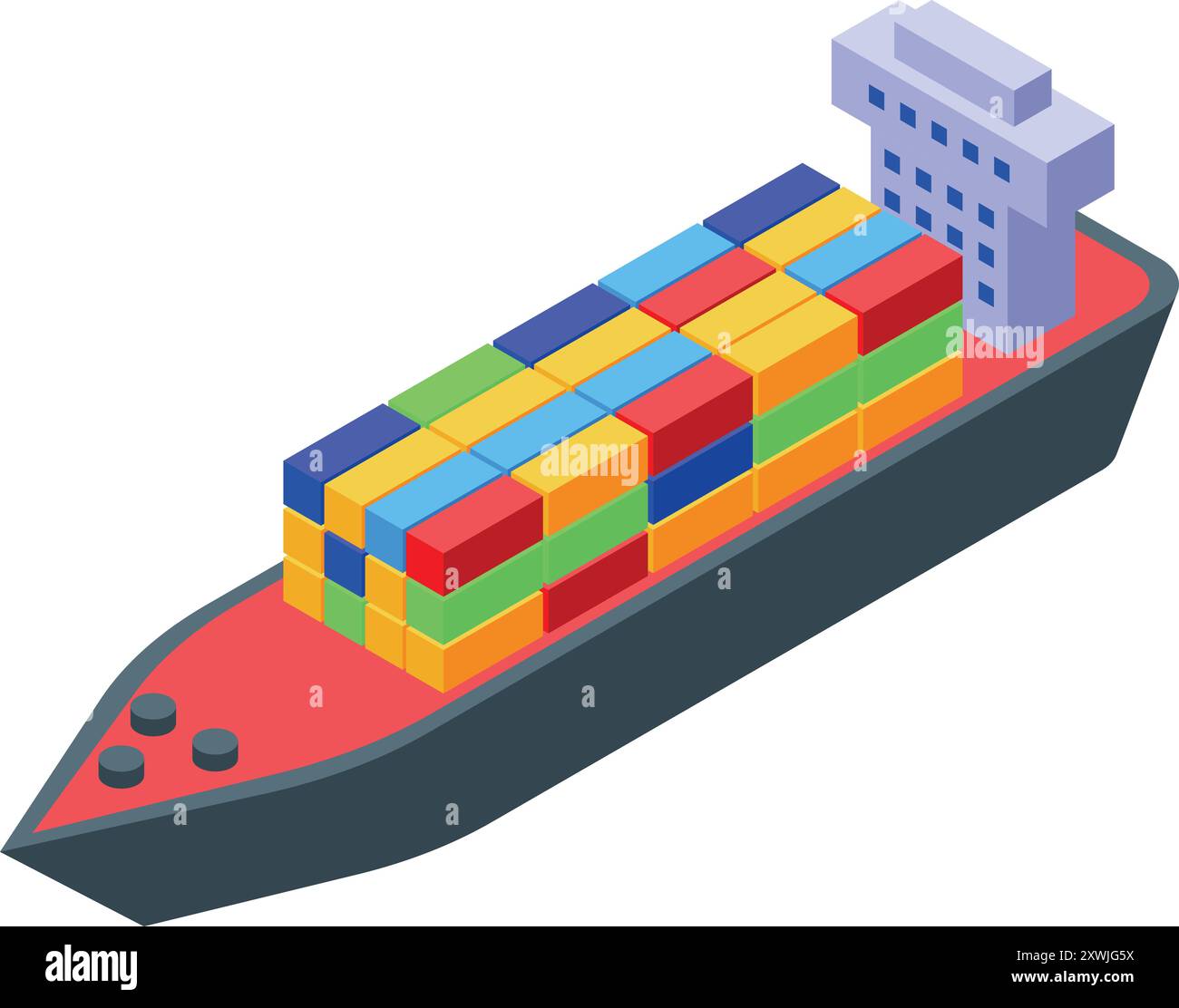 Illustration eines Frachtschiffes, das zahlreiche bunte intermodale Container transportiert, symbolisiert globalen Handel und Logistik Stock Vektor