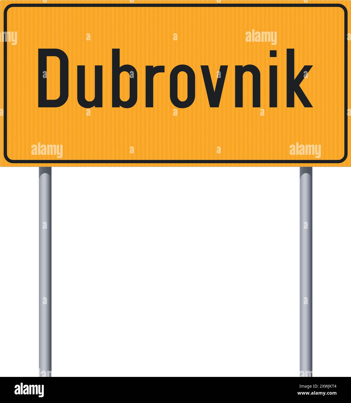 Vektor-Illustration des Eingangs der Stadt Dubrovnik (Kroatien) gelbes Straßenschild auf Metallpfählen Stock Vektor