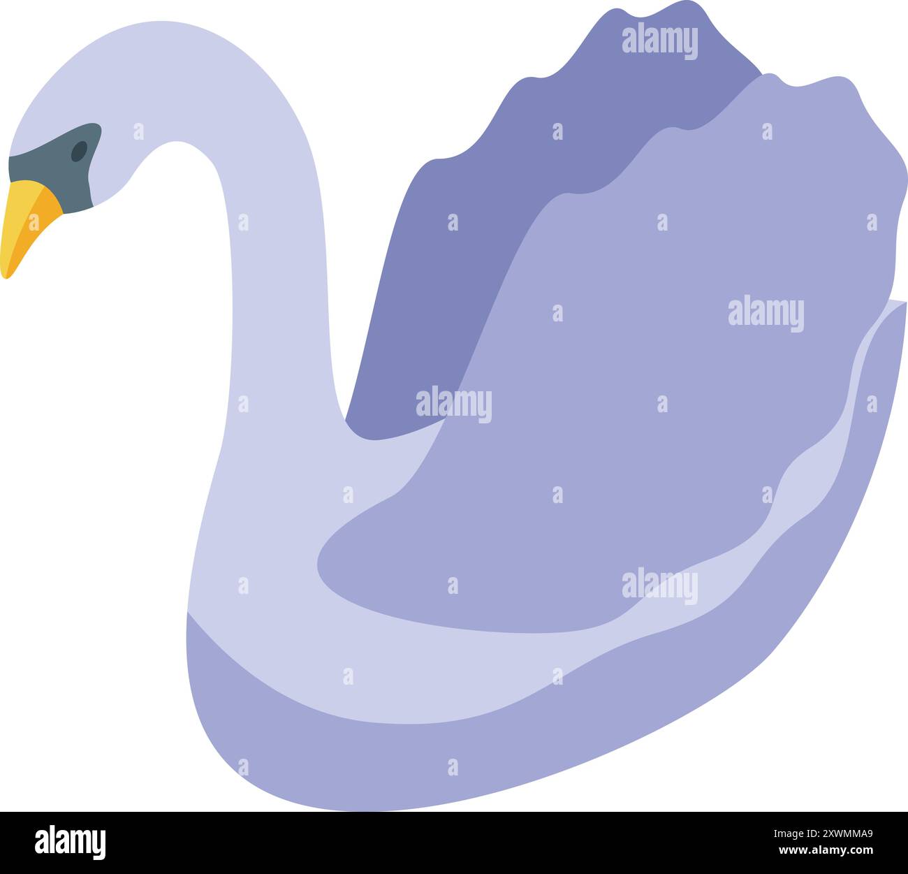 Abbildung eines weißen Schwans, der friedlich schwimmt, in isometrischem Stil gestaltet Stock Vektor