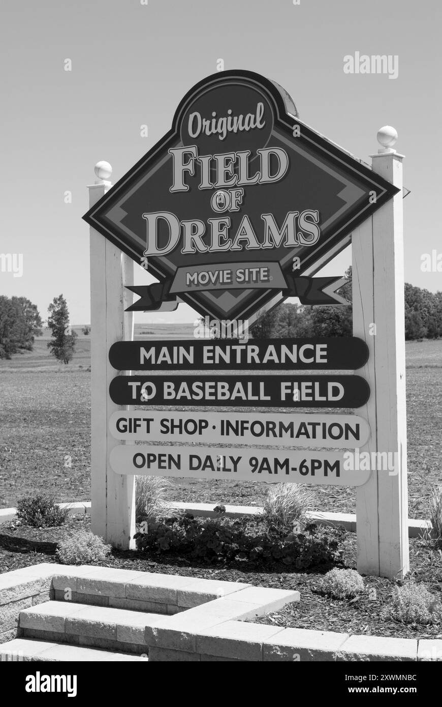 Field of Dreams Film-Site-Zeichen in Dyersville, Iowa, USA. Stockfoto