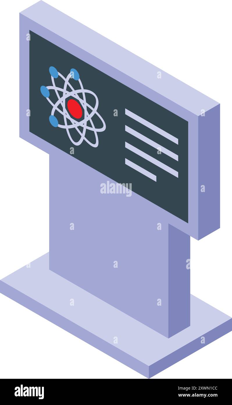 Interaktive Museumsausstellung zur Atomstruktur in der Physik-Ausstellung, informativer Touchscreen über Chemie Stock Vektor
