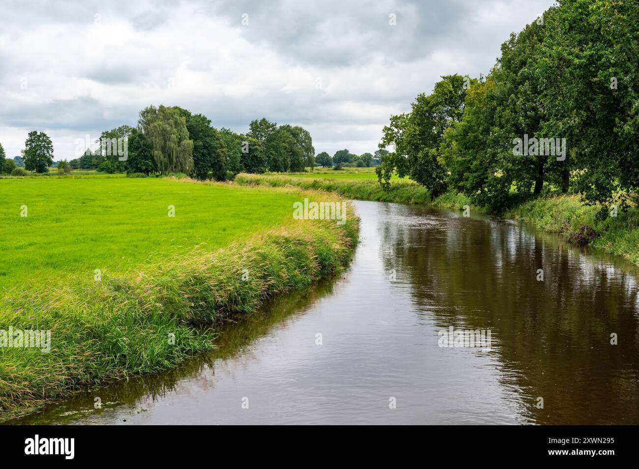 Teil der Wümme, die grüne Natur reflektiert, Fischerhude, Niedersachsen, Deutschland Stockfoto