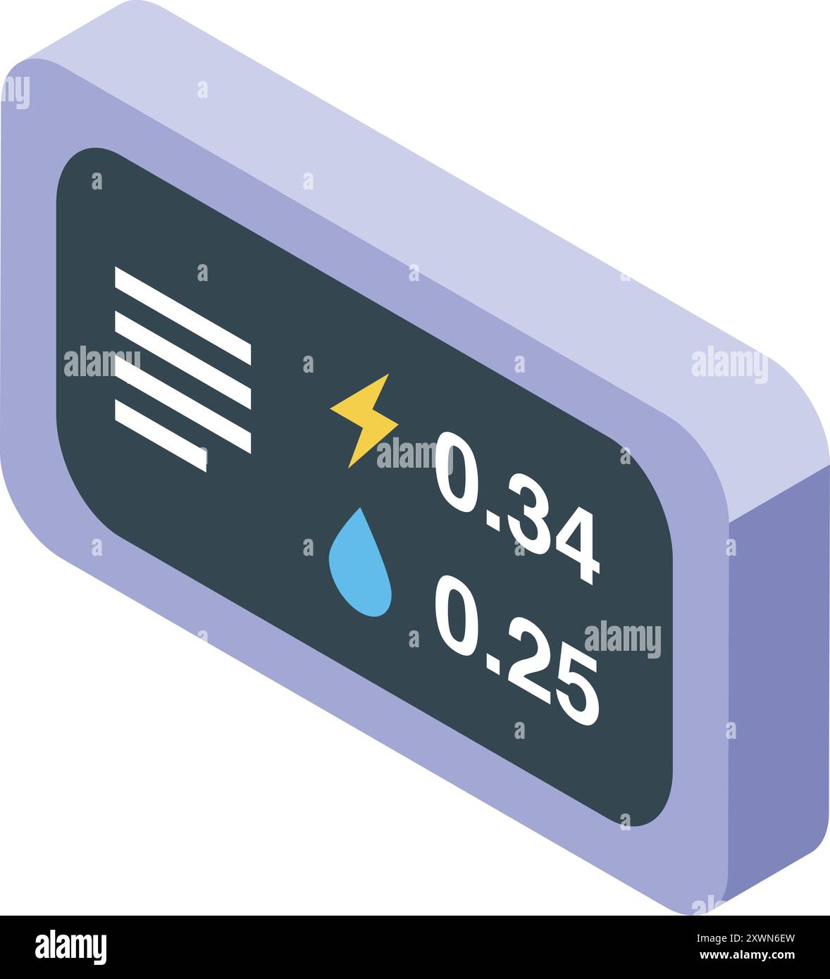 Intelligenter Wasserzähler, der verbrauchende Daten auf weißem Hintergrund anzeigt Stock Vektor