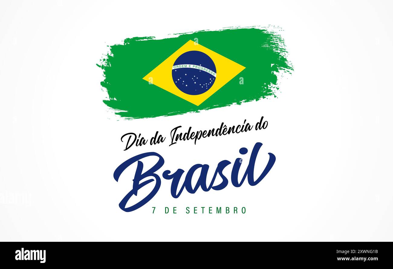 Dia da Independencia do Brasil Grunge Flagge und Schriftzug. Übersetzung: 7. September, brasilianischer Unabhängigkeitstag. Vektorabbildung Stock Vektor