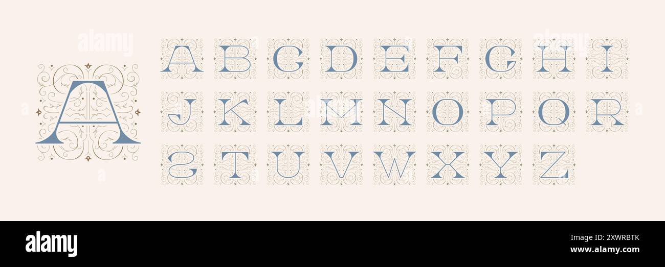 Vintage-Monogramm mit quadratischem Rahmen. Dekorative Großbuchstaben mit kalligraphischen Blumenschmuck, eleganter Anfangsbuchstabe und moderner Typografie Stock Vektor