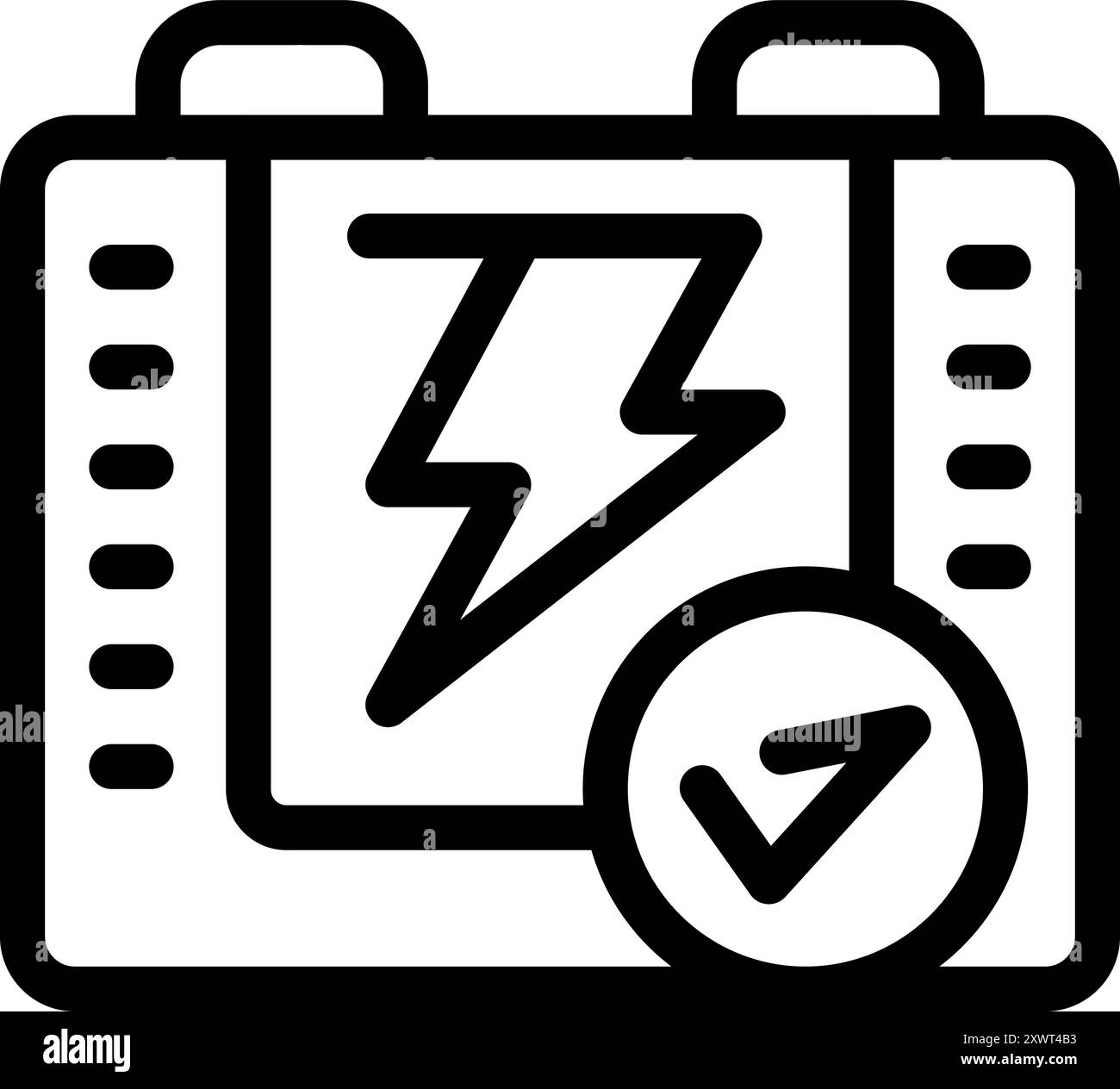 Der Akkumulator liefert eine stabile Spannung, die Batterieladung wurde überprüft Stock Vektor