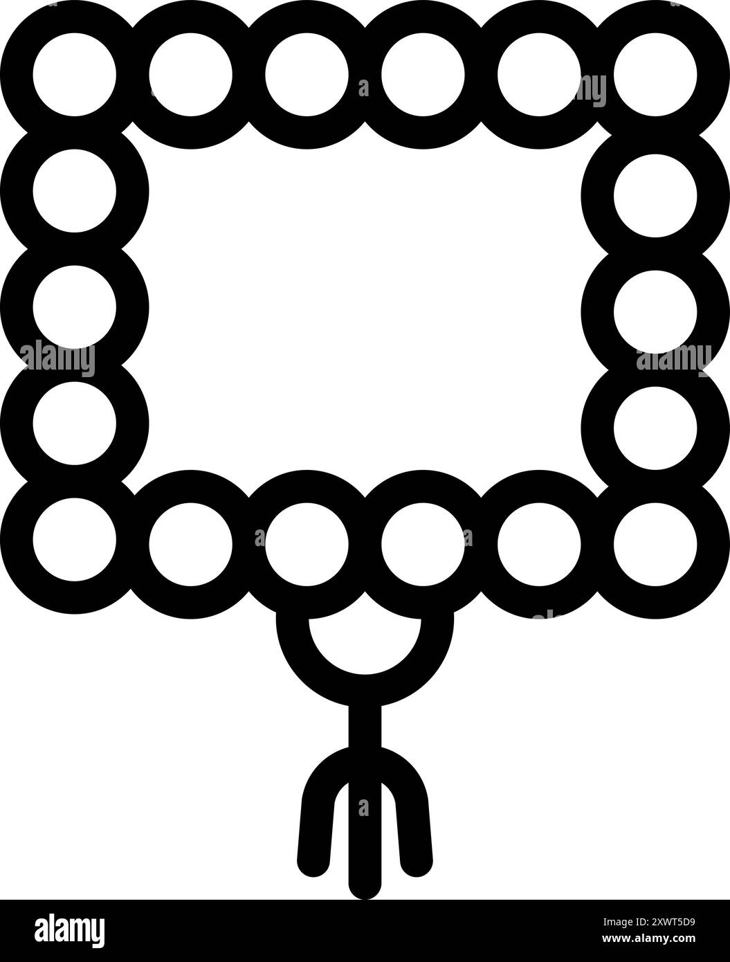 Schwarz-weiße Vektor-Ikone der quadratischen Rosenkranzperlen, die zum Beten und Meditieren verwendet werden Stock Vektor