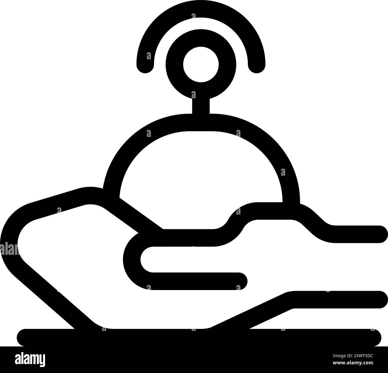 Fettgedrucktes Strichsymbol einer Hand, die ein wlan-Signal hält und eine sichere und zuverlässige Verbindung darstellt Stock Vektor