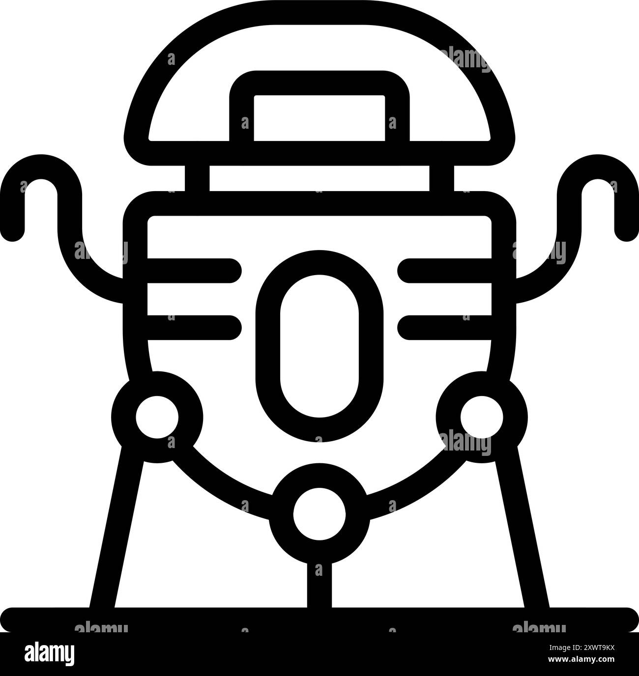 Line Art Icon einer Raumkapsel, die auf der Oberfläche eines Planeten landet Stock Vektor