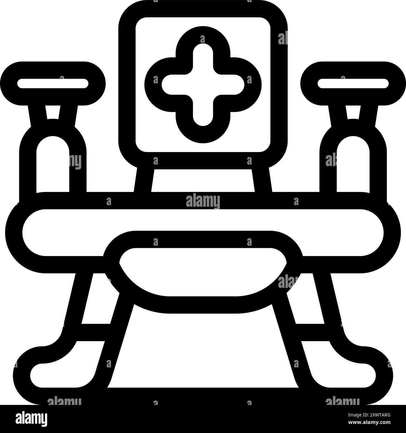 Dieses Symbol stellt einen gynäkologischen Stuhl dar, der häufig für Frauengesundheitsuntersuchungen und -Verfahren verwendet wird Stock Vektor