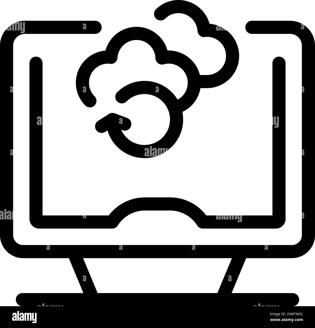 Einfacher Vektor, der die Synchronisierung von Cloud Computing auf einem Desktop-Computer anzeigt Stock Vektor