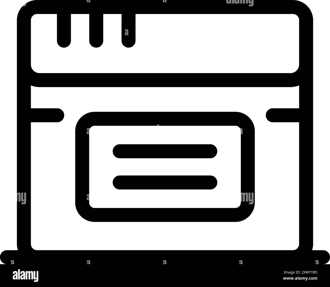 Einfaches Symbol einer Website, die gerade erstellt wird, mit hervorgehobenem Inhaltsblock Stock Vektor