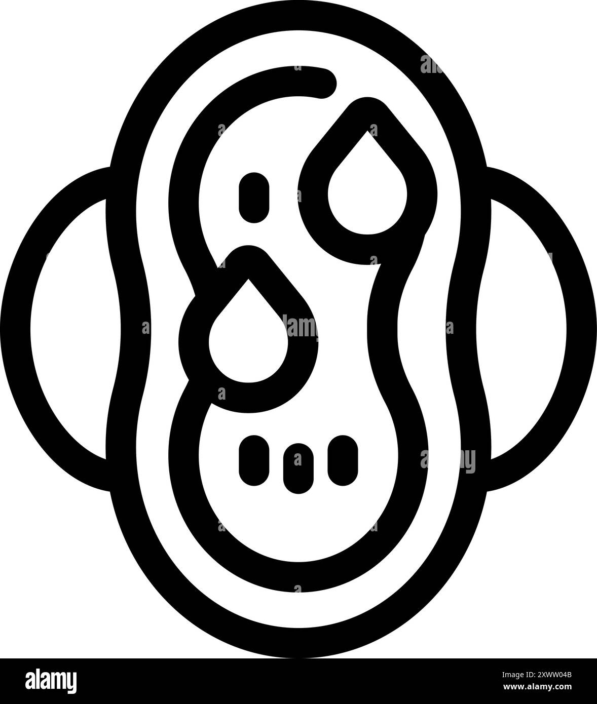 Liniensymbol einer Menstruationsplatte mit Tropfen, die einen starken Menstruationsfluss darstellen Stock Vektor