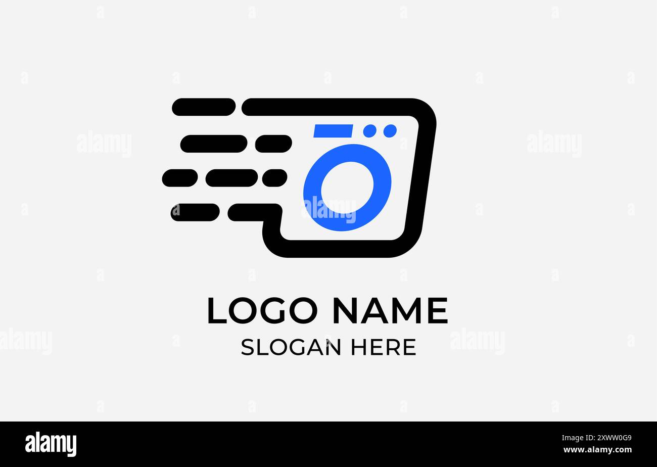 Logo Fast Swoosh in Kombination mit Maschinenwäsche und Logo-Design für Fast Clean Service. Bearbeitbare Datei für Maschinenwäsche Stock Vektor