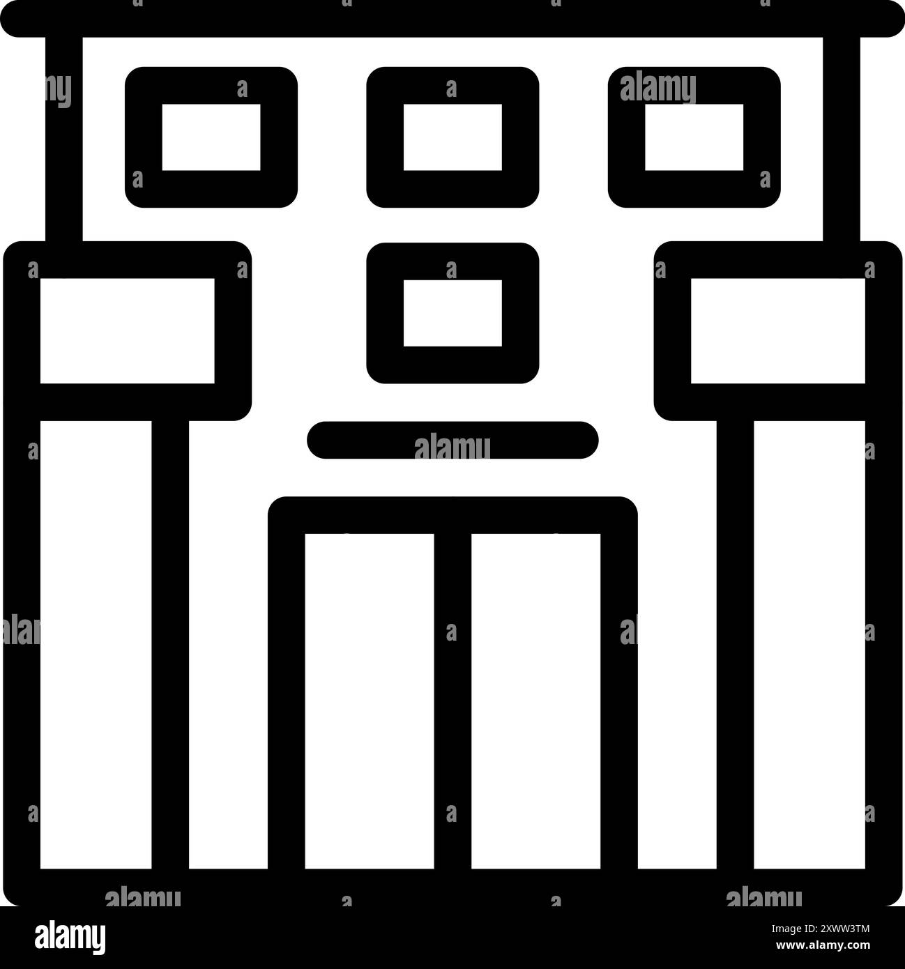 Dieses Vektorsymbol zeigt eine moderne Gebäudefassade, die ihre architektonischen Merkmale unterstreicht Stock Vektor