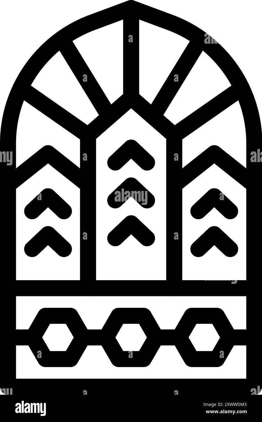 Bogenfenster mit abstrakten Buntglaselementen, perfekt für Architektur und Innenarchitektur Stock Vektor