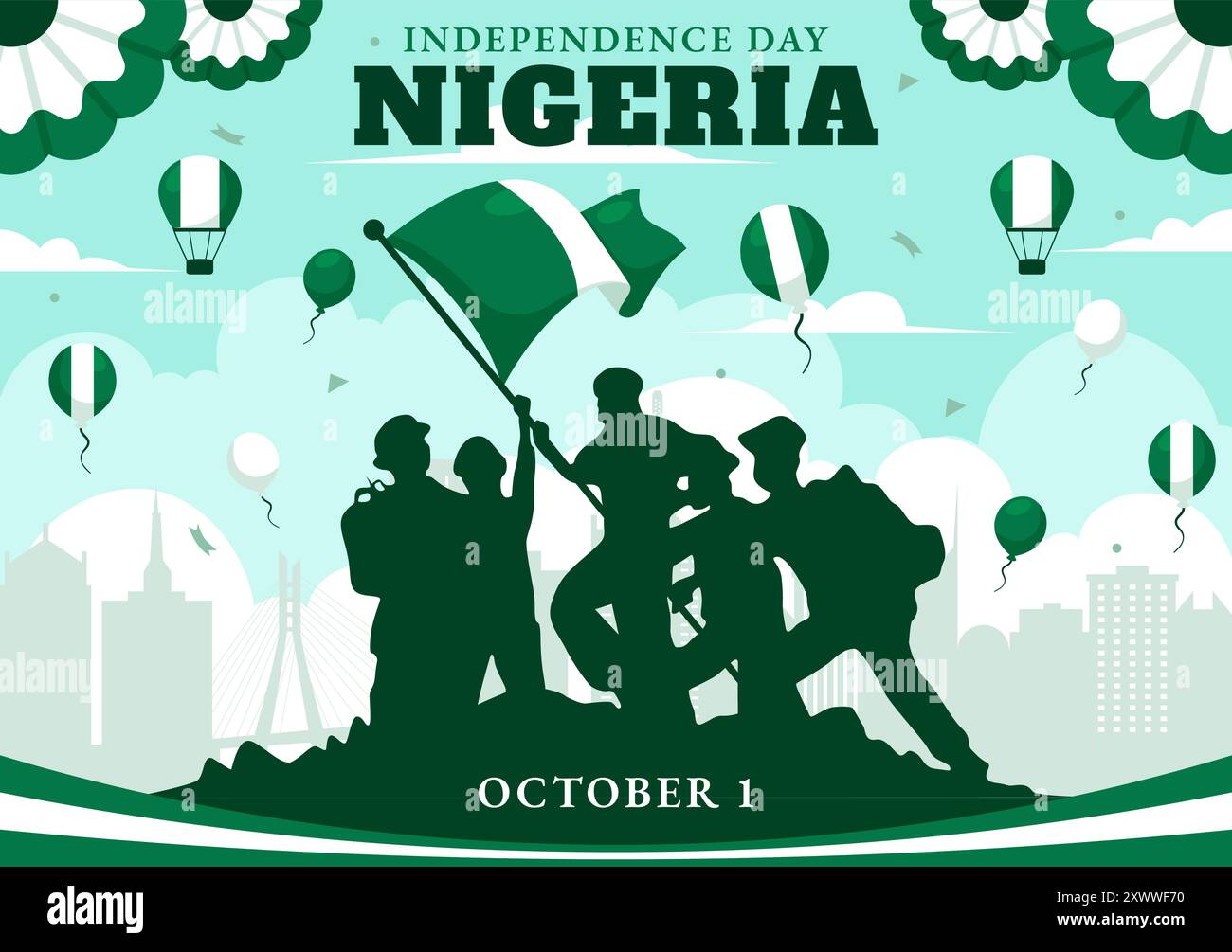 Happy Nigeria Unabhängigkeitstag Vektor Illustration am 1. Oktober mit schwenkender Flagge und den Kämpfern in National Holiday Flat Cartoon Hintergrund Design Stock Vektor