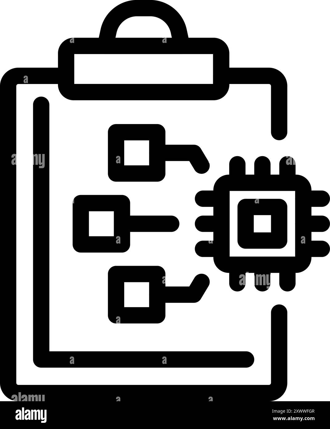 Die elektronische Zwischenablage stellt das Mikrochip-Schema dar und symbolisiert den Hardware-Entwicklungsprozess Stock Vektor