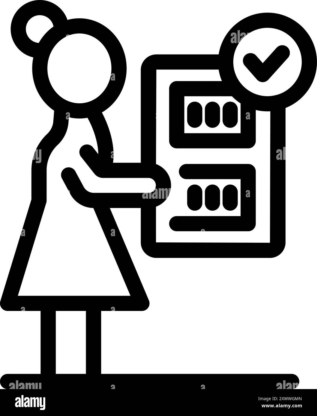 Die Frau wählt ein Programm auf einer Waschmaschine, das einen Wäscheservice anzeigt Stock Vektor