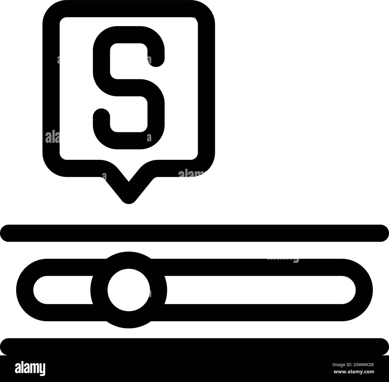 Einfaches Symbol eines Spracherkennungssystems, das einen Sprachbefehl verarbeitet, dargestellt durch den Buchstaben s Stock Vektor