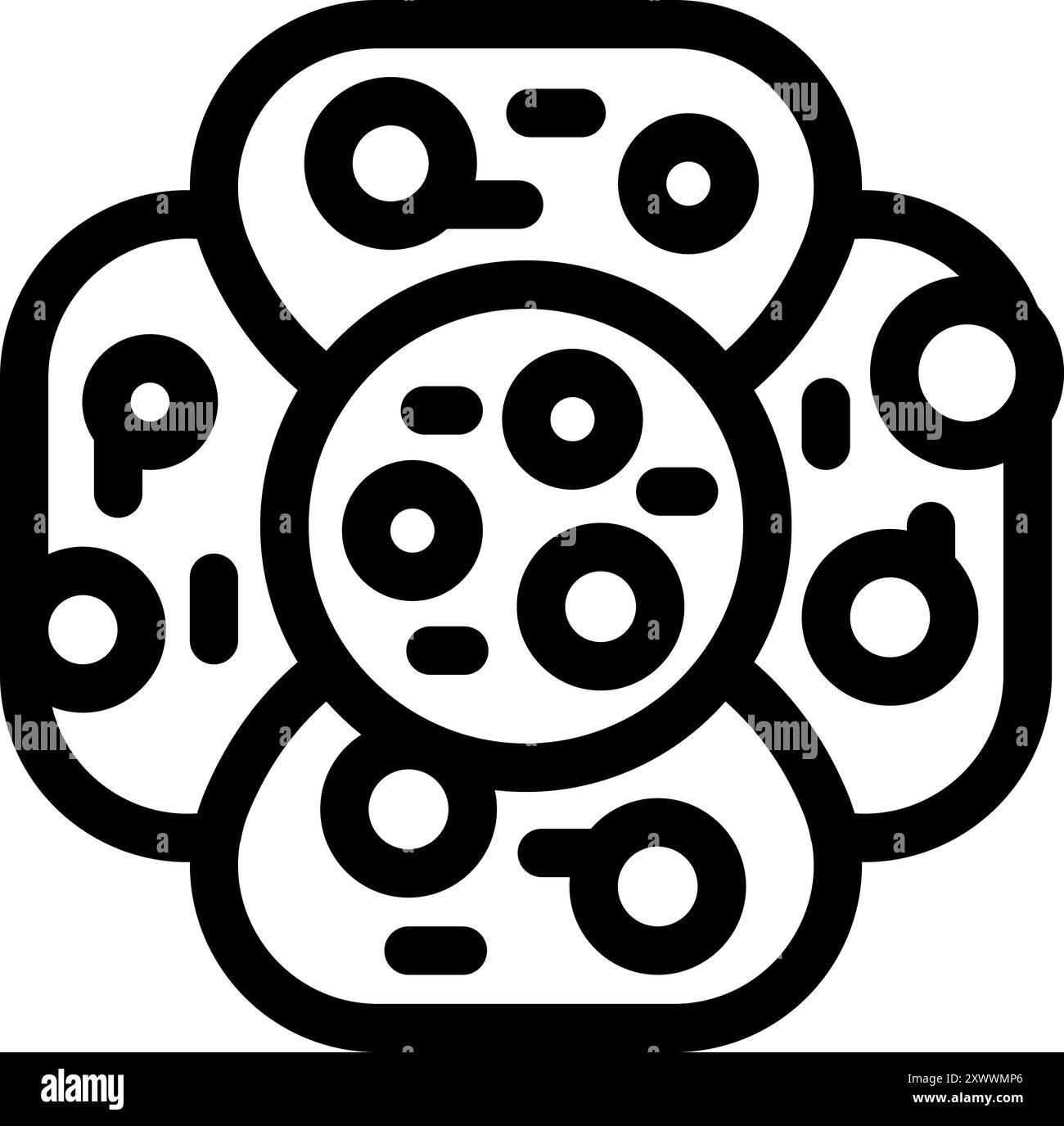 Fettgedrucktes Strichsymbol, das eine Gruppe von Zellen darstellt, nützlich für wissenschaftliche oder medizinische Themen Stock Vektor